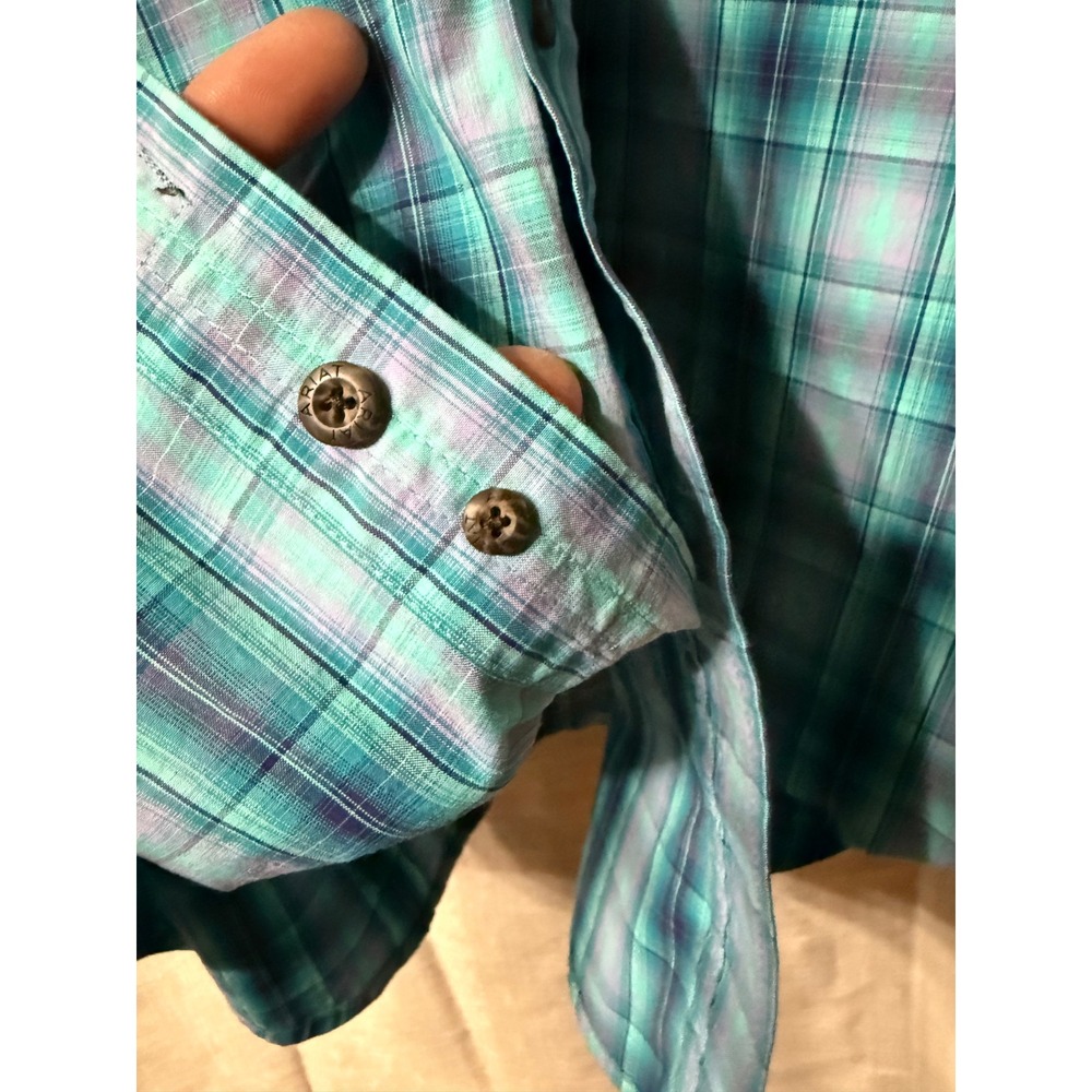 Ariat Pro Series Mens Plaid Long Sleeve Button Down Shirt Teal Blue Casual M - Picture 7 of 8